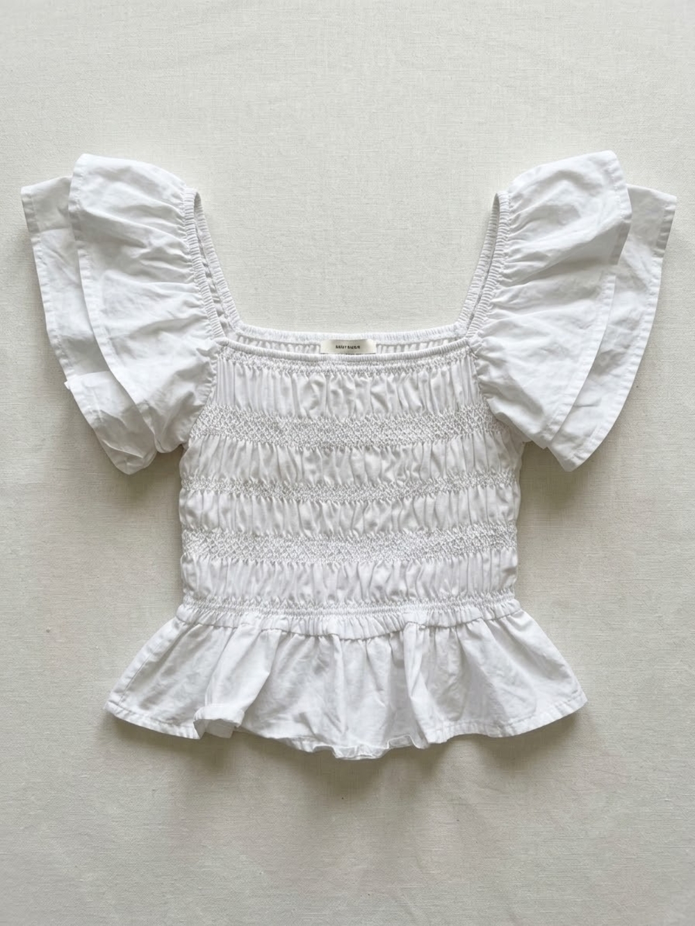 Smocked Ruffle Sleeve White Top